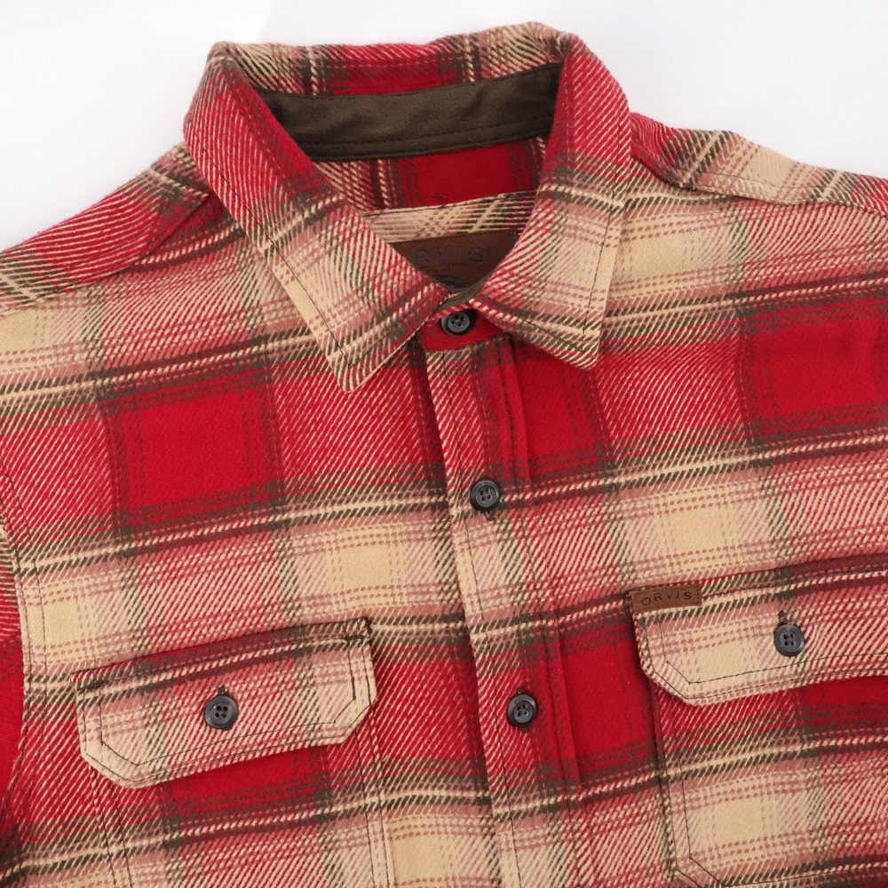 Orvis Plaid Heavy Flannel Button Down Shacket Jacket Red Long Sleeve Mens Medium